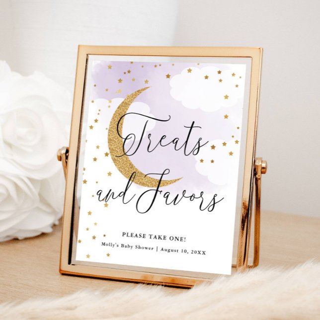 Poster Traitements & Faveurs Purple Gold Lune Baby shower (Créateur téléchargé)