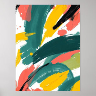 Poster Traits Abstraits Gras Art : Sarcelle et Jaune