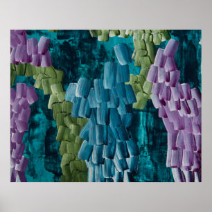 Poster Traits de pinceau abstraits en bleu, vert et viole
