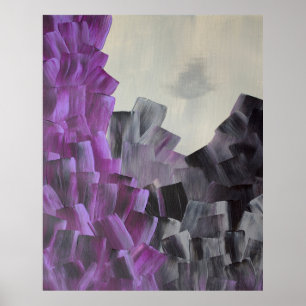 Poster Traits de pinceau abstraits en violet, gris et noi
