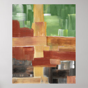Poster Traits de pinceau abstraits Verts, Marrons et Tons