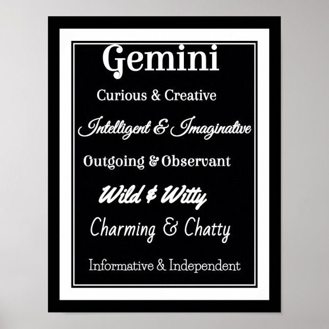 Poster Traits de zodiac Gemini (Devant)