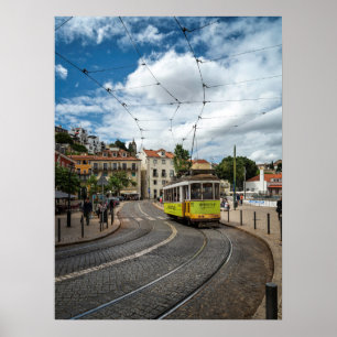 Poster Tramway traditionnel coloré Alfama Lisbonne Portug