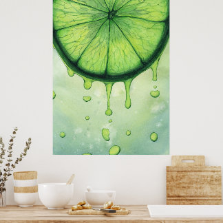 Poster Tranche de Citron Vert Vibrante en Art Aquarelle