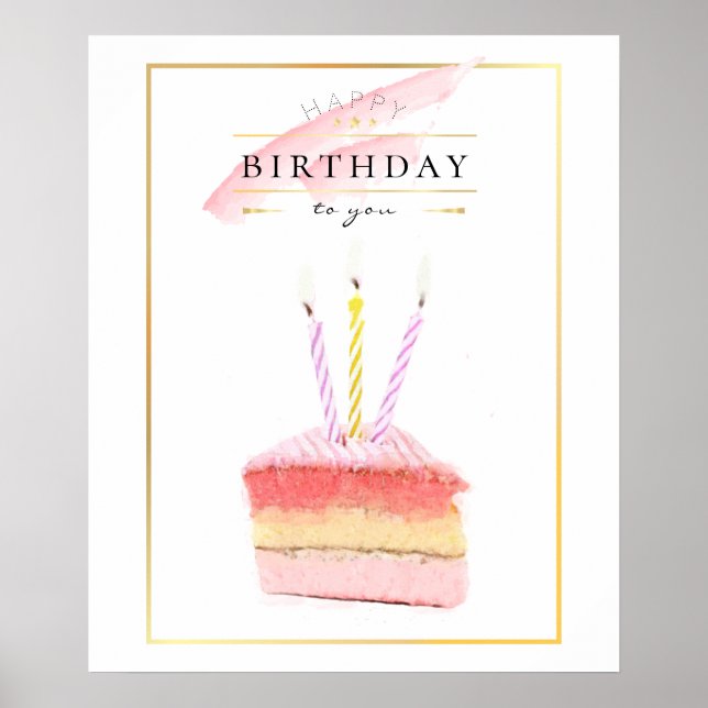 Poster Tranche de gâteau d'anniversaire au cadre doré élé (Devant)