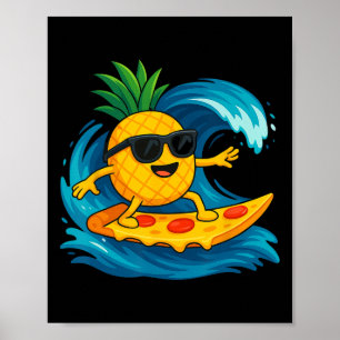 Poster Tranche de pizza à la surfing ananas Drôle d'été T