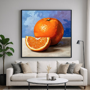 Poster Tranche d'orange - Nature morte peinte dans un sty
