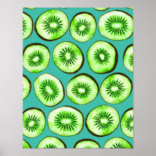 Poster Tranches Kiwi sur turquoise