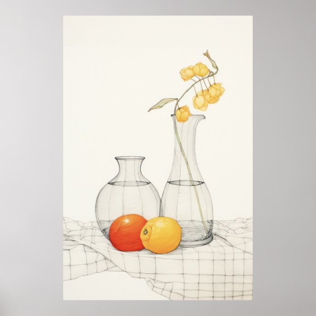 Poster Tranquille vie morte avec fleurs et fruits (Devant)