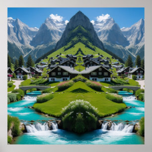 Poster "Tranquillité dans les Pics - Village alpin