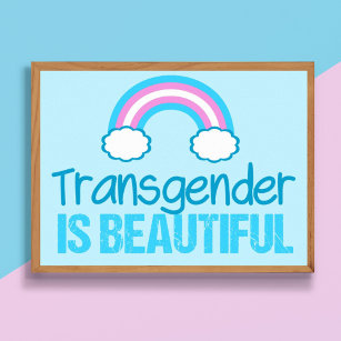 Poster Transgenre est beau arc-en-ciel bleu rose blanc
