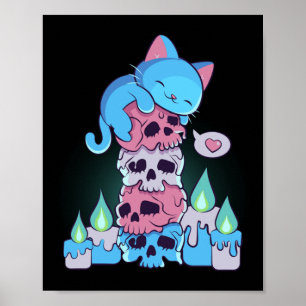 Poster Transgenre Esthétique Kawaii Chat Sur Crânes Subti