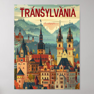 Poster Transylvanie Roumanie Vintage célèbre lieu de voya