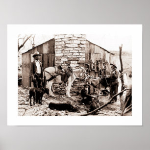 Poster Trappeurs et leur cabine, Etats-Unis