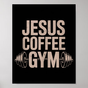 Poster Travail chrétien drôle Jésus Café Gymnastique Halt