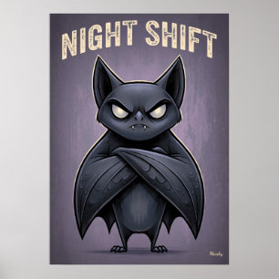Poster Travail de Nuit – Personnage de Chauve-Souris Drôl