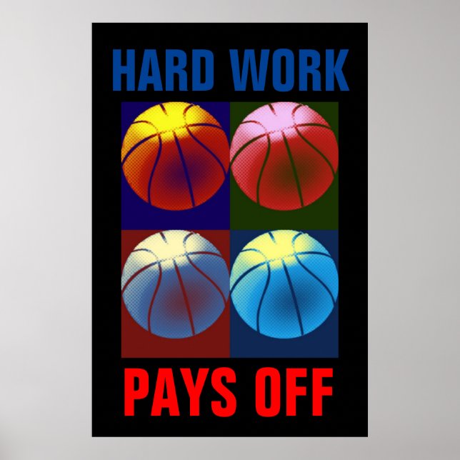 Poster Travail dur Paie Du Basket-Ball Motivation Pop Art (Devant)