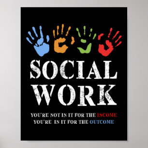 Poster Travail Social Non Pour Le Revenu Mains Arc-En-Cie
