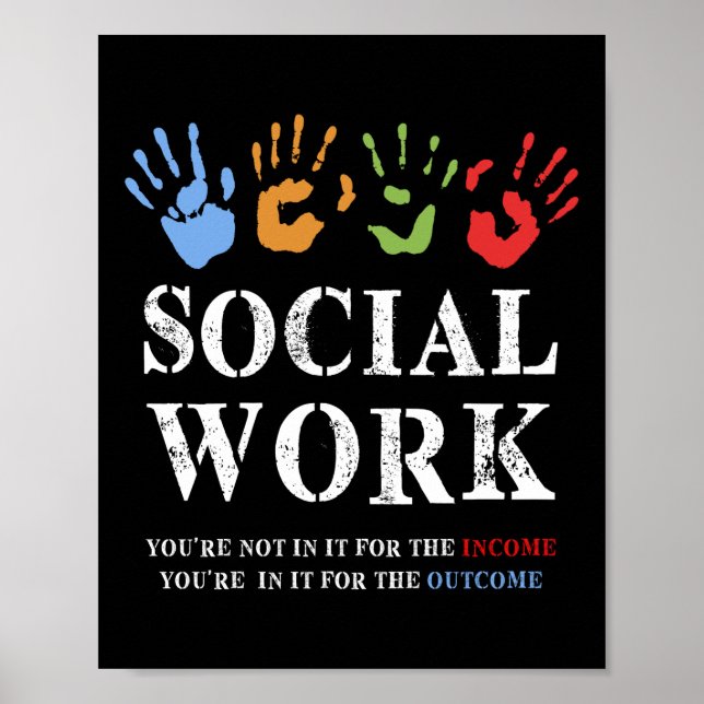 Poster Travail Social Non Pour Le Revenu Mains Arc-En-Cie (Devant)