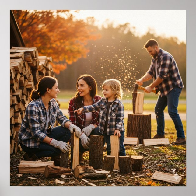 Poster Travailler ensemble pour empiler le bois (Devant)