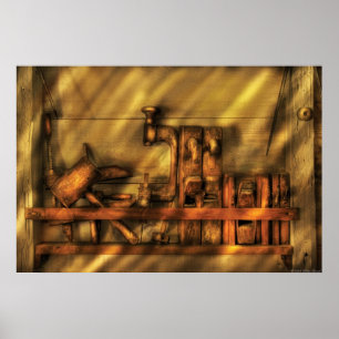 Poster Travailleur du bois - outils de travail en bois