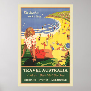 Poster Travel Australia Beach Vintage