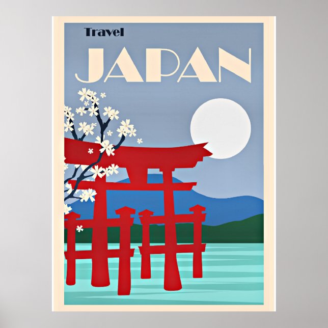 Poster Travel Japan, illustration vintage, (Devant)