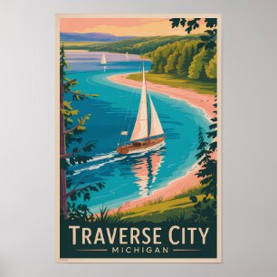 Poster Traverse City Michigan Illustration Art de Voyage