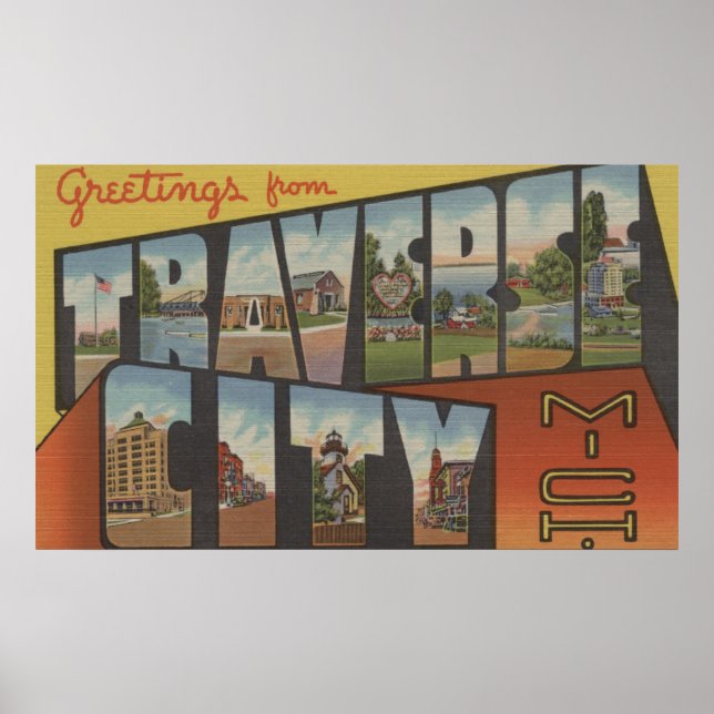 Poster Traverse City, Michigan - Scènes de grandes lettre (Devant)