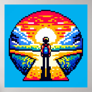 Poster Traversée au coucher du soleil Voyage d'art Pixel 