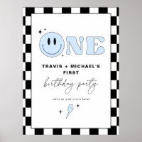 TRAVIS Blue Smile Face Deux Garçon Anniversaire Bi