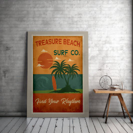 Poster Treasure Beach Surf Co. - côte des Caraïbes Vintag
