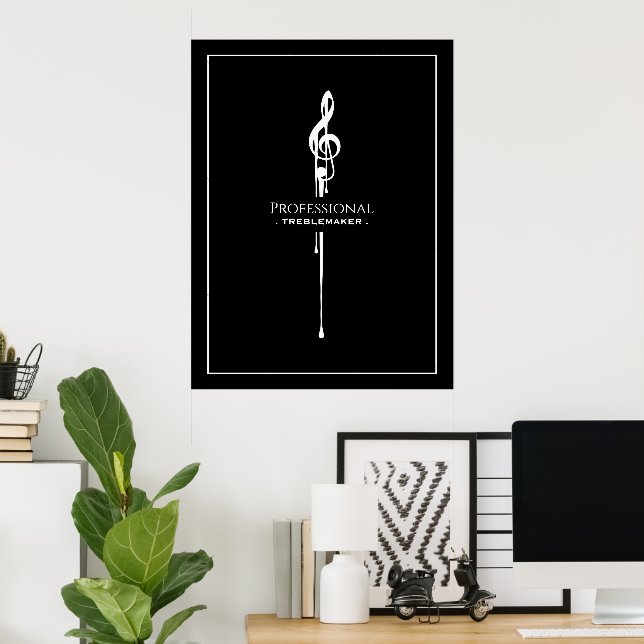 Poster Treblemaker Funny Music Pun Classy Black G-Clef (Bureau à domicile)