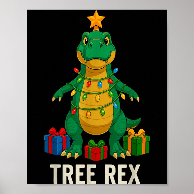 Poster Tree Rex Funny Dinosaur Christmas  (Devant)