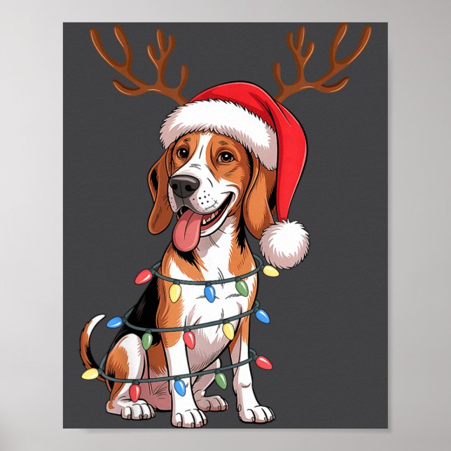 Poster Treeing Walker Coonhound Dog Christmas Lights Sant (Devant)