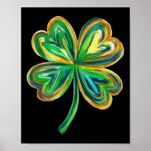 Poster Trèfle à quatre feuilles aquarelle vert Saint-Patr
