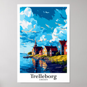 Poster Trelleborg Suède Travel Art Illustration Vintage