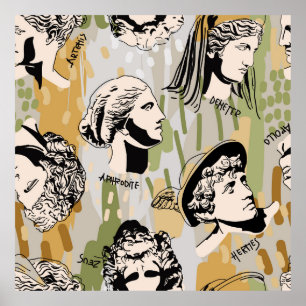 Poster Trending Greek Gods Art Portrait Motif sans coutur