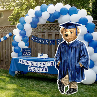 Poster Trendy Blue Bear Printable Graduation Party Decor