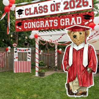 Poster Trendy Red Bear Printable Graduation Party Decor