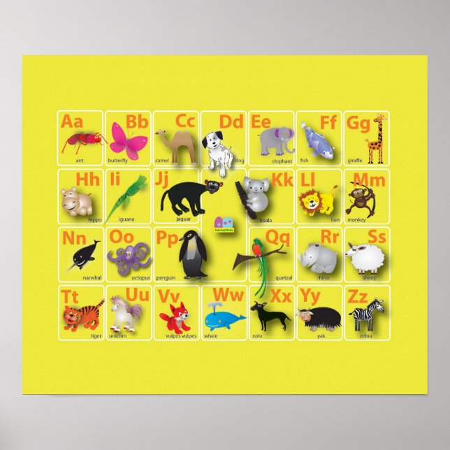 Poster Très mignon Alphabet animal (Devant)