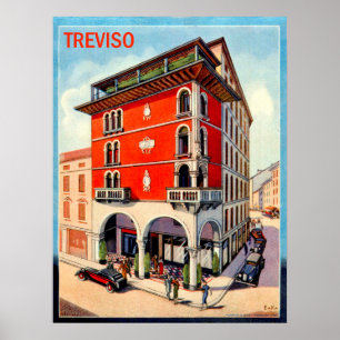 Poster Trévise, rue du centre-ville, Italie, voyage vinta