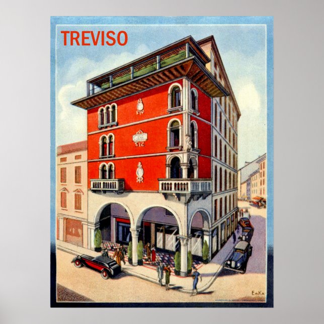 Poster Trévise, rue du centre-ville, Italie, voyage vinta (Devant)
