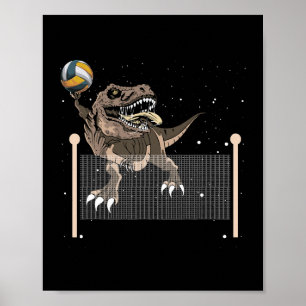 Poster Trex Trex Dinosaur Jouer Volleyball Sport