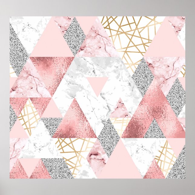 Poster Triangles d'argent d'or géométrique, motif en marb (Devant)