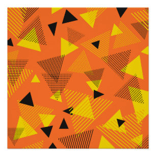 Poster Triangles d'Art Moderne Abstrait Orange Jaune Noir