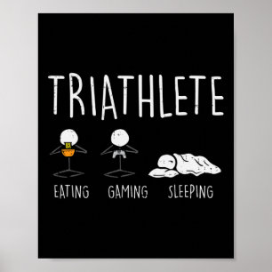 Poster Triathlète Stickman Manger Jeu Vidéo Dormir Gam Dr