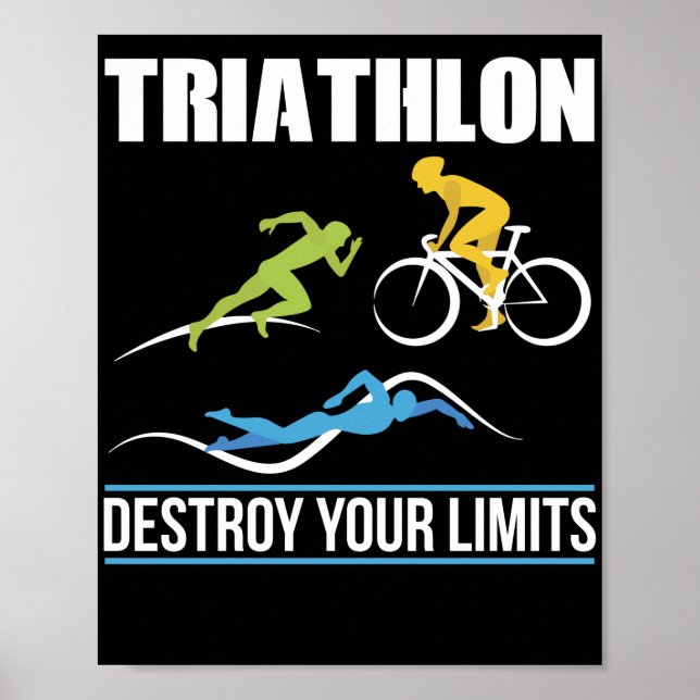 Poster Triathlon Destroy Your Limits Run Bike Swim (Devant)