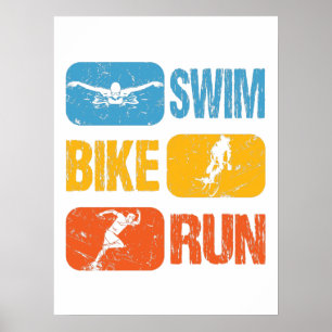 Poster Triathlon vintage - Course à vélo de natation