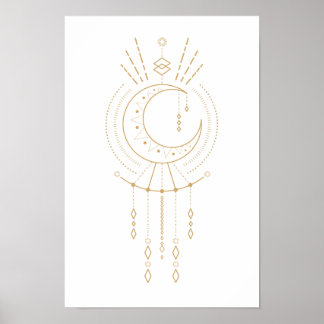 Poster Tribal Mandala Moderne Géométrie Or Éléments Lune